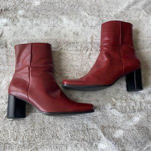 Nine West square-toe red boots (6.5 women's)